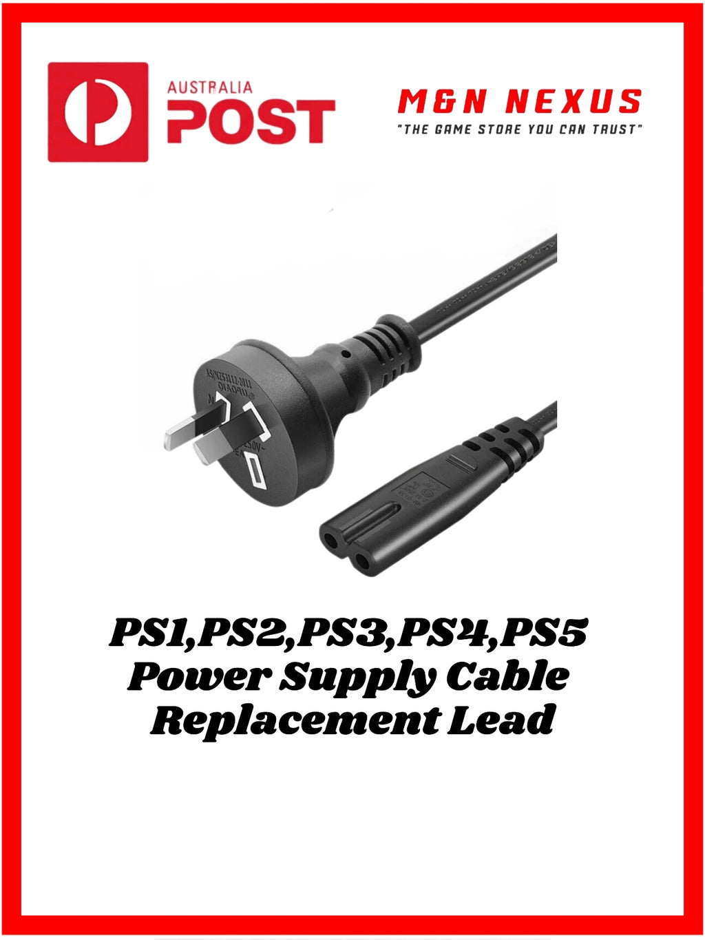 PlayStation Power Cable – Fits PS1, PS2, PS3 Slim, PS4, PS5